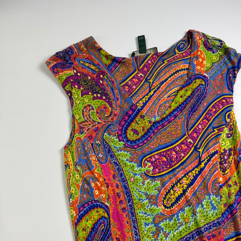 Lauren Ralph Lauren Women Multicolor Paisley Viscose Midi Dress Sze L Sleeveless - Picture 12 of 16